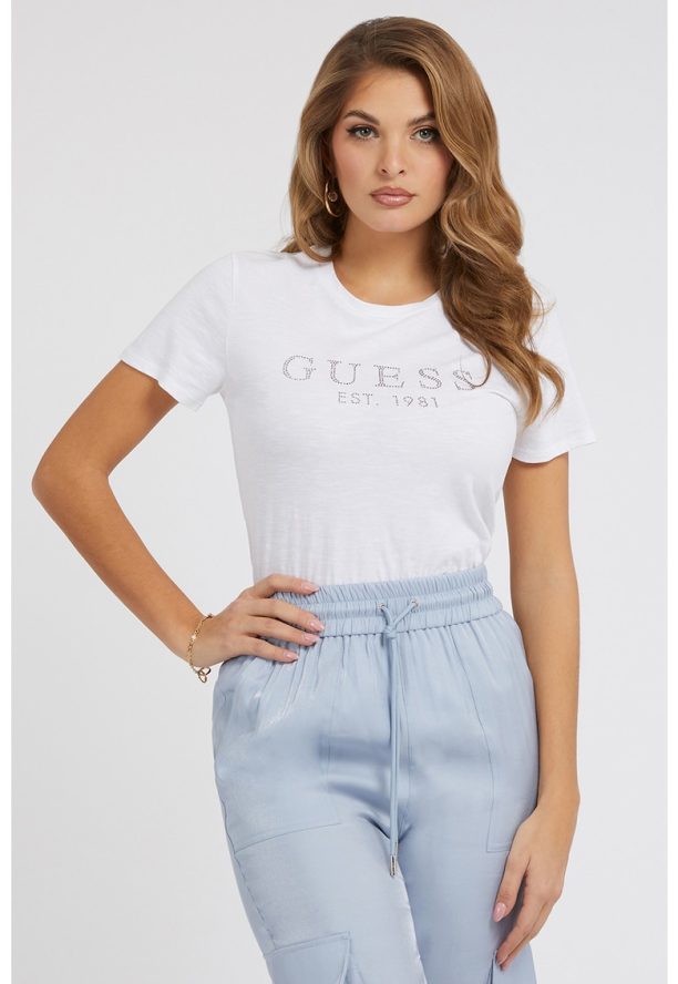 Тениска с овално деколте и предно лого GUESS JEANS