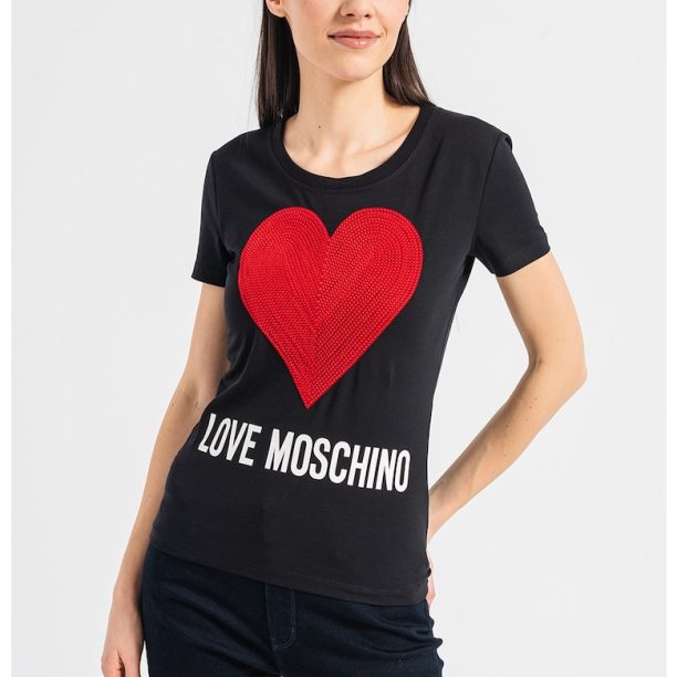 Тениска с овално деколте и уголемено лого Love Moschino