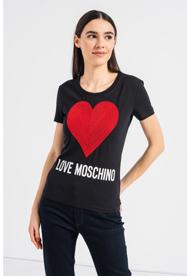 Тениска с овално деколте и уголемено лого Love Moschino