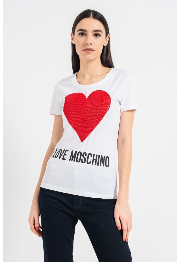 Тениска с овално деколте и уголемено лого Love Moschino