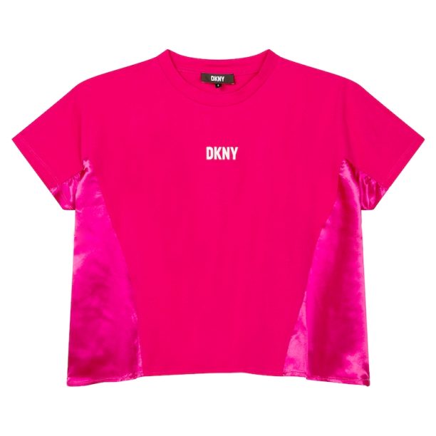 Тениска с отално деколте и сатинирани детайли DKNY