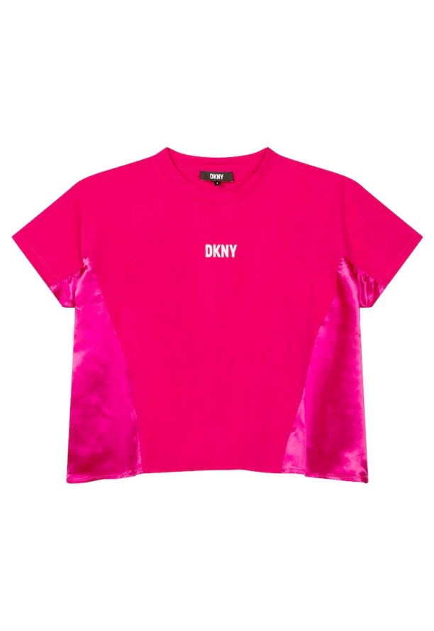 Тениска с отално деколте и сатинирани детайли DKNY