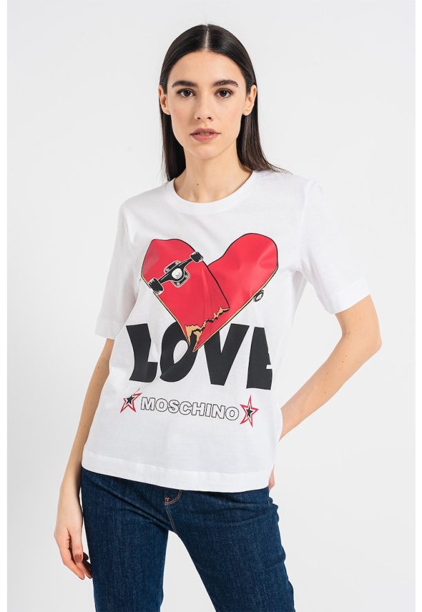 Тениска с принт и лого Love Moschino