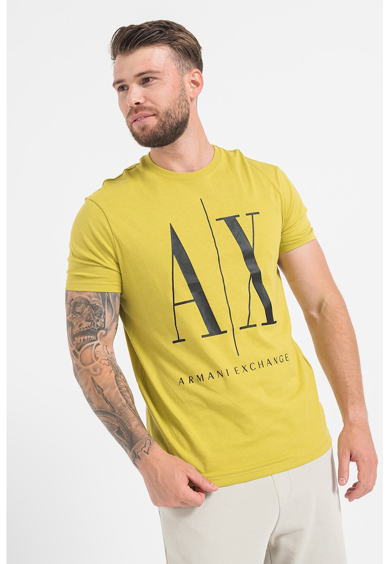 Тениска с уголемено лого ARMANI EXCHANGE