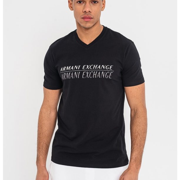 Тениска с шпиц и лого ARMANI EXCHANGE