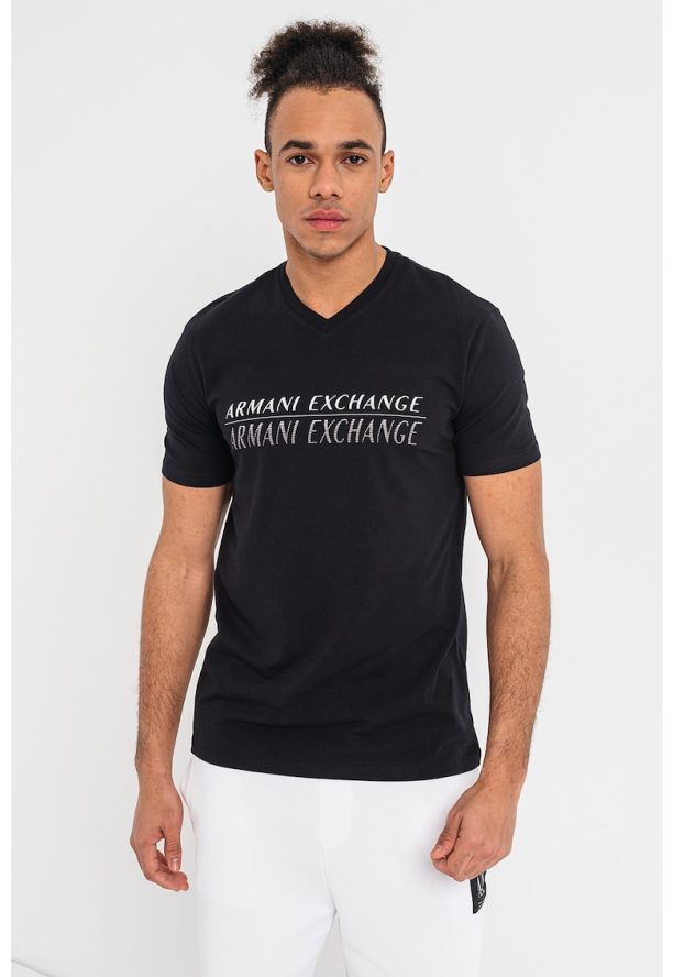 Тениска с шпиц и лого ARMANI EXCHANGE