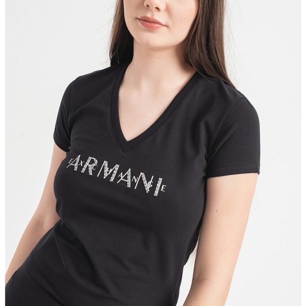 Тениска с шпиц и лого ARMANI EXCHANGE