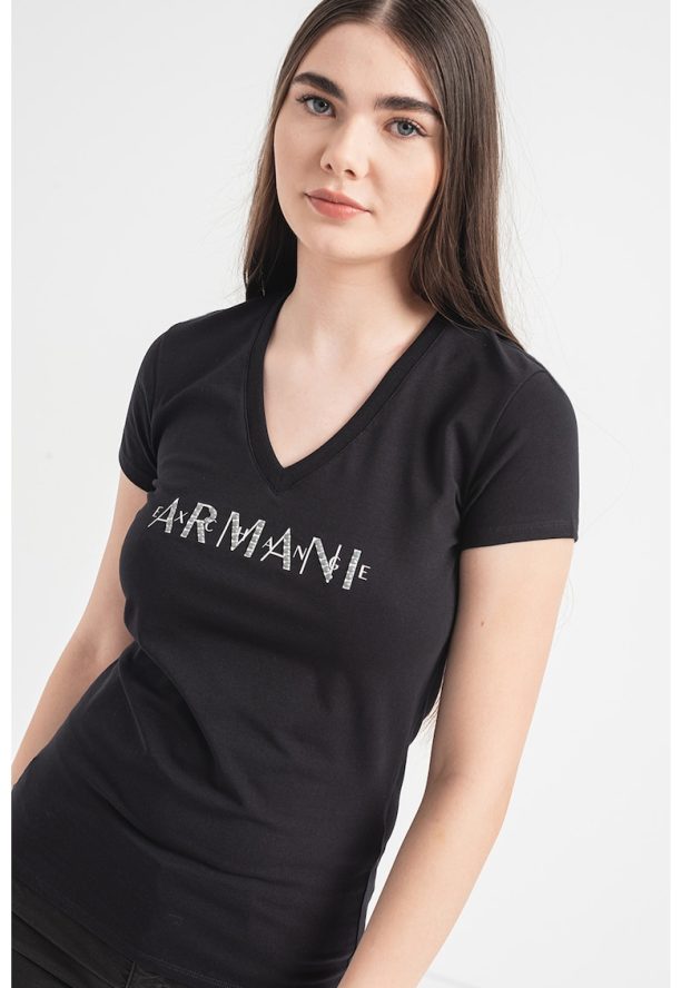 Тениска с шпиц и лого ARMANI EXCHANGE