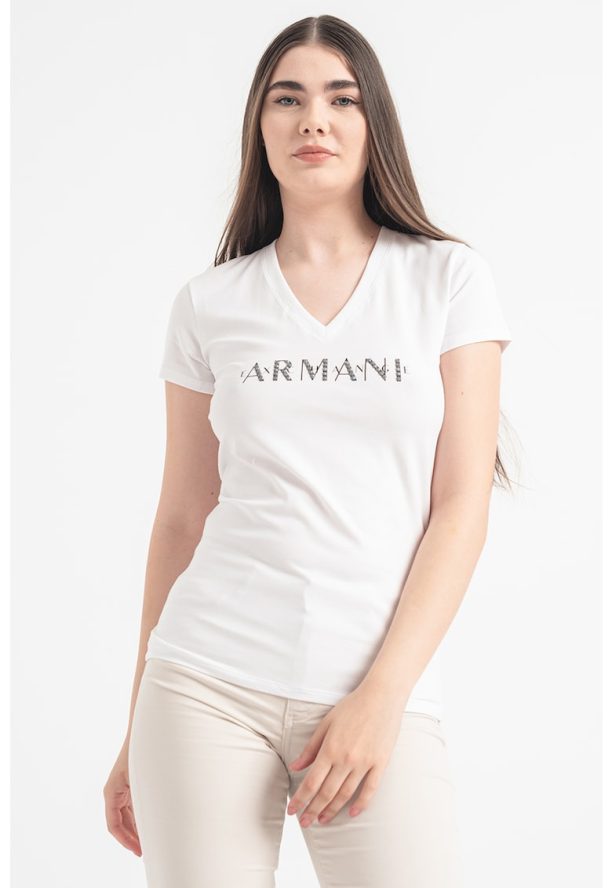 Тениска с шпиц и лого ARMANI EXCHANGE