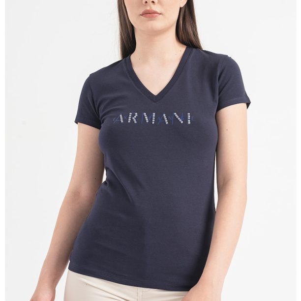 Тениска с шпиц и лого ARMANI EXCHANGE