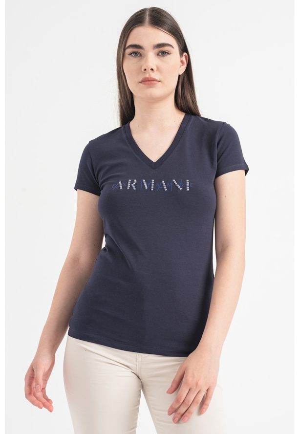 Тениска с шпиц и лого ARMANI EXCHANGE