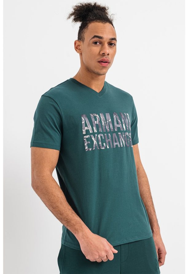 Тениска с шпиц и лого ARMANI EXCHANGE