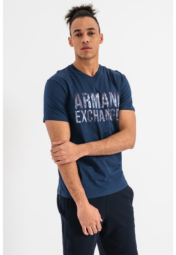 Тениска с шпиц и лого ARMANI EXCHANGE