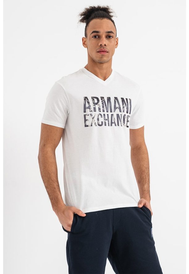 Тениска с шпиц и лого ARMANI EXCHANGE