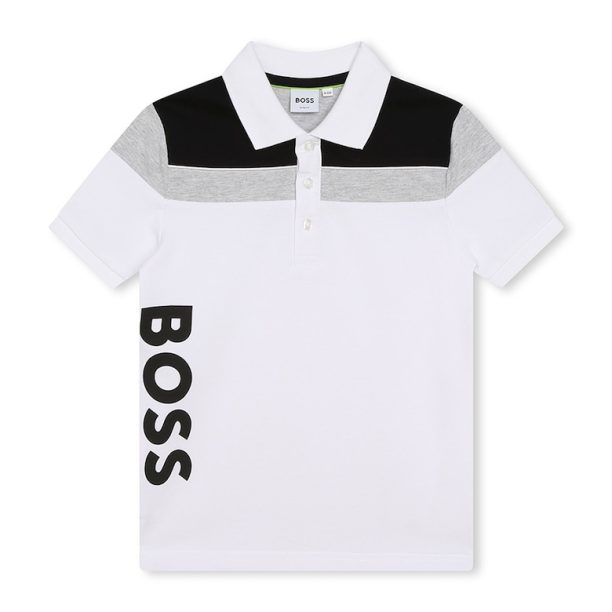 Тениска с яка и лого BOSS Kidswear