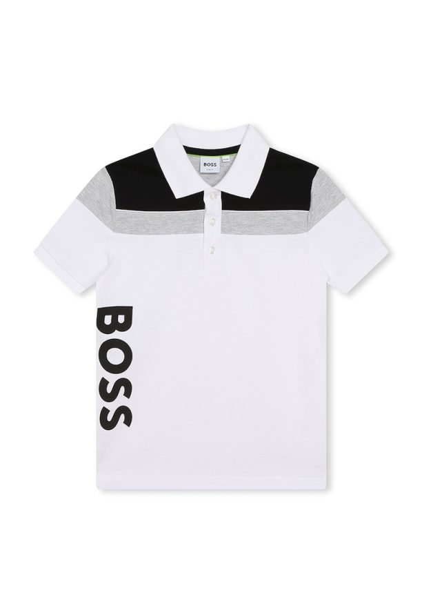 Тениска с яка и лого BOSS Kidswear