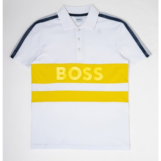 Тениска с яка и лого BOSS Kidswear