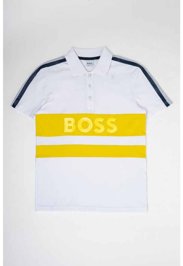 Тениска с яка и лого BOSS Kidswear