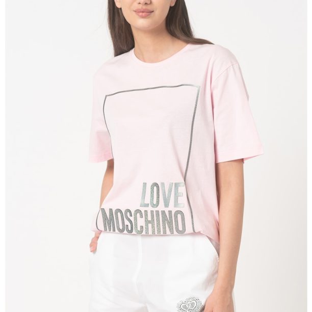 Тениска със свободна кройка и метализирана щампа Love Moschino