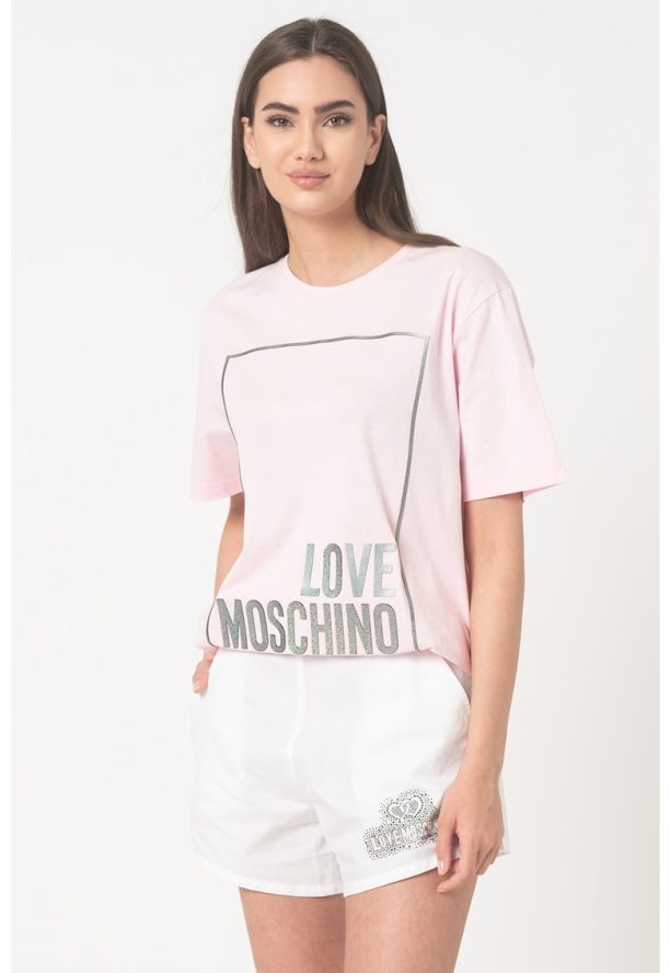 Тениска със свободна кройка и метализирана щампа Love Moschino