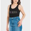 Топ с лого с декоративни камъни GUESS JEANS