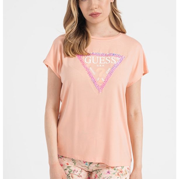 Уголемена тениска с апликации отпред GUESS JEANS