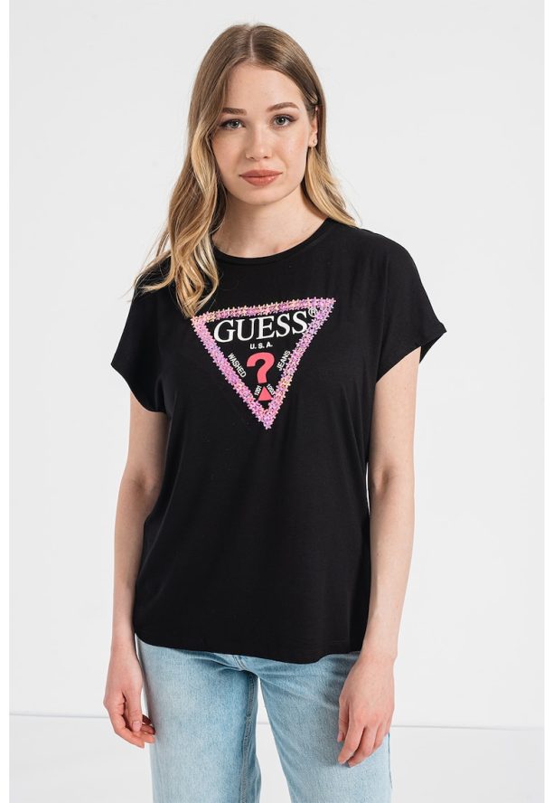 Уголемена тениска с апликации отпред GUESS JEANS