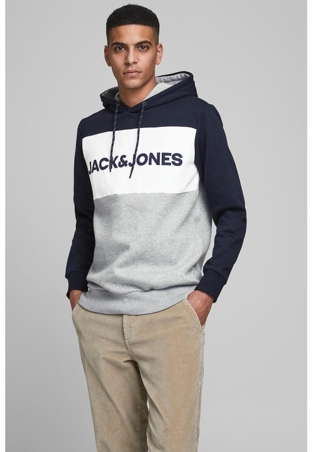 Худи с дизайн с цветен блок и лого Jack  Jones