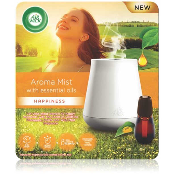 Air Wick Aroma Mist Happiness aроматизиращ дифузер с пълнител + батерия 20 мл. на ниска цена