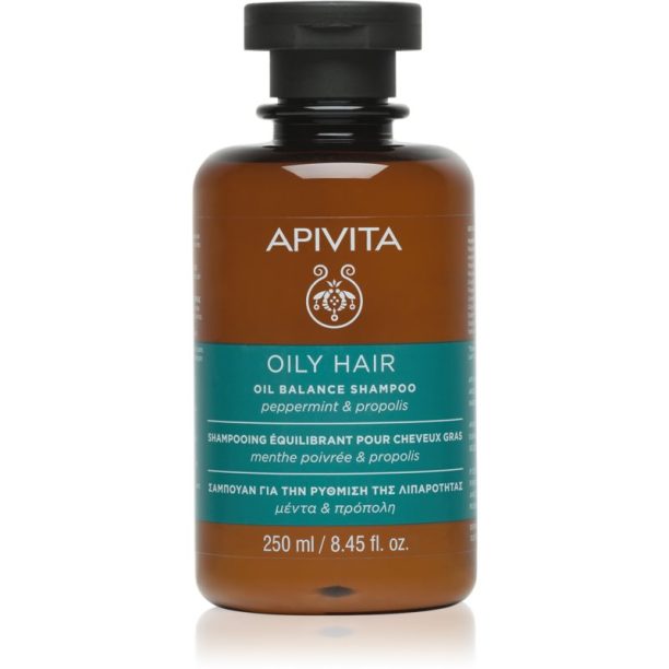 Apivita Hair Care Oily Hair дълбоко почистващ шампоан за мазен скалп за подсилване и блясък на косата 250 мл.