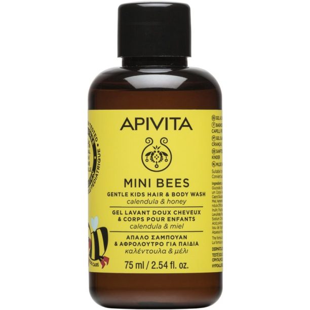 Apivita Kids Mini Bees детски шампоан за коса и тяло 75 мл.