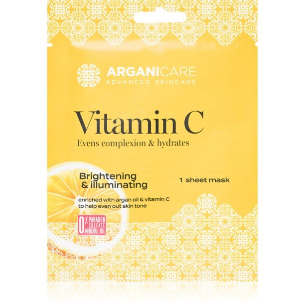 Arganicare Vitamin C Sheet Mask платнена маска с озаряващ ефект с витамин С 1 бр.