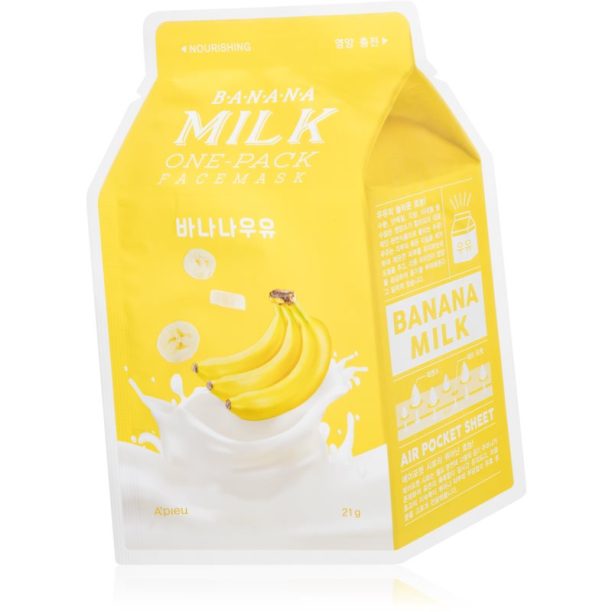 A´pieu One-Pack Milk Mask Banana подхранваща платнена маска 21 мл.