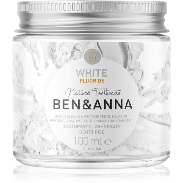 BEN&ANNA Natural Toothpaste White Fluoride паста за зъби в стъклен дозатор с флуорид 100 мл.