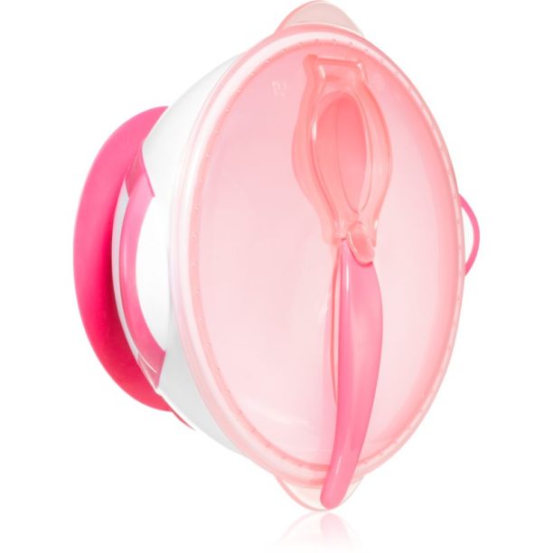 BabyOno Be Active Suction Bowl with Spoon комплект за хранене за деца Pink 6 m+ 2 бр.