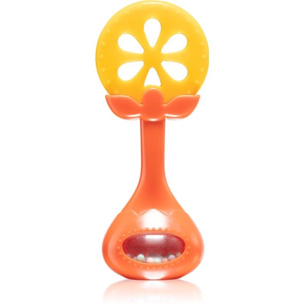 BabyOno Have Fun Teether гризалка с дрънкалка Juicy Orange 1 бр.