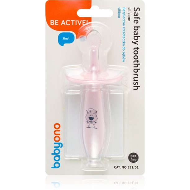 BabyOno Save Baby Toothbrush Blue четка за зъби за деца 6 m+ Pink 1 бр.