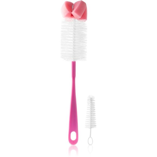 BabyOno Take Care Brush for Bottles and Teats with Mini Brush & Sponge Tip четка за почистване Pink 2 бр.