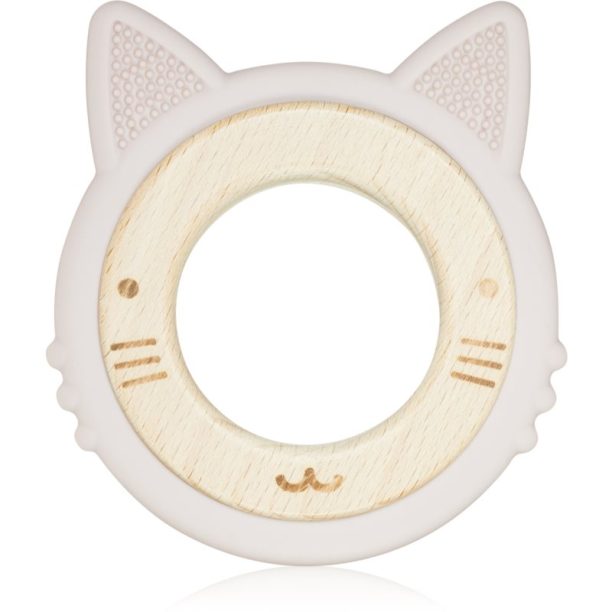 BabyOno Wooden & Silicone Teether гризалка Kitten 1 бр.