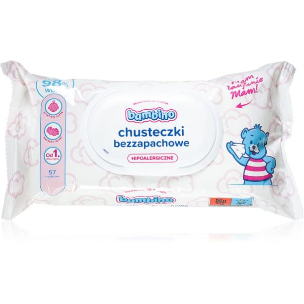 Bambino Baby Unscented Wet Wipes нежно почистващи мокри кърпички за деца от раждането им 57 бр.