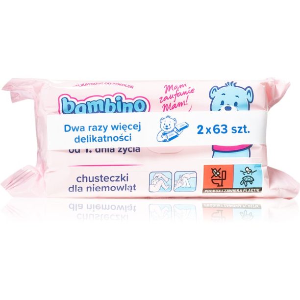 Bambino Baby Wet Wipes нежни мокри кърпички за бебета 2x63 бр.