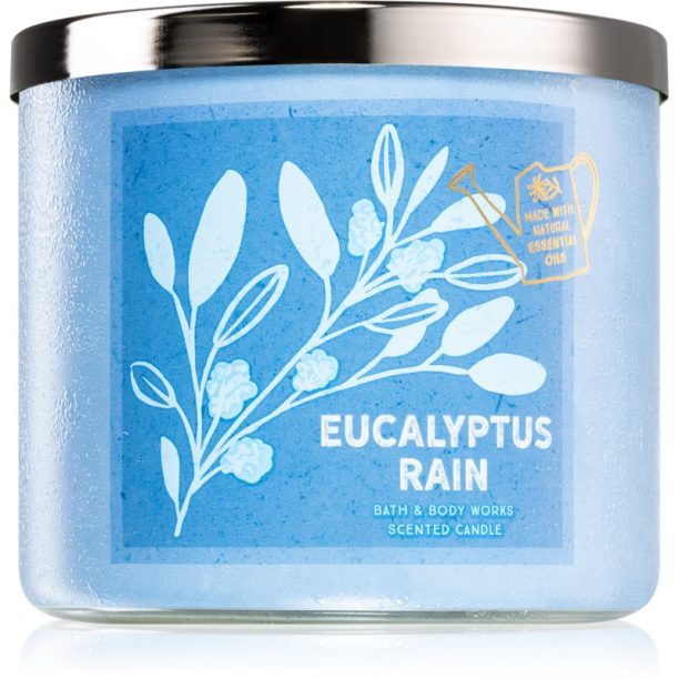 Bath & Body Works Eucalyptus Rain ароматна свещ  с есенциални масла 411 гр.