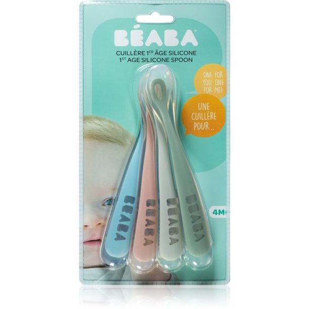 Beaba Silicone Spoon Set of 4 ergonomic silicone spoons лъжичка Eucalyptus 4 бр.