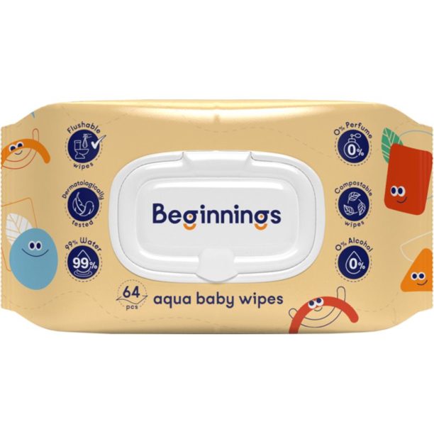 Beginnings Aqua Baby Wipes мокри кърпички за деца 64 бр.