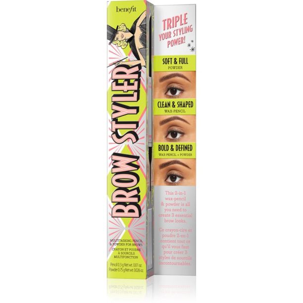 Benefit Brow Styler молив и пудра за вежди 2 в 1 цвят 5 Warm Black-Brown 1.05 гр. купи на топ цена