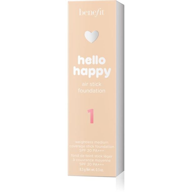 Benefit Hello Happy Air Stick Foundation фон дьо тен в стик SPF 20 цвят 1 Fair Cool 8.5 гр. на ниска цена