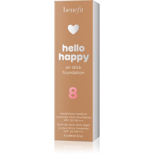 Benefit Hello Happy Air Stick Foundation фон дьо тен в стик SPF 20 цвят 8 Tan Warm 8.5 гр. на ниска цена