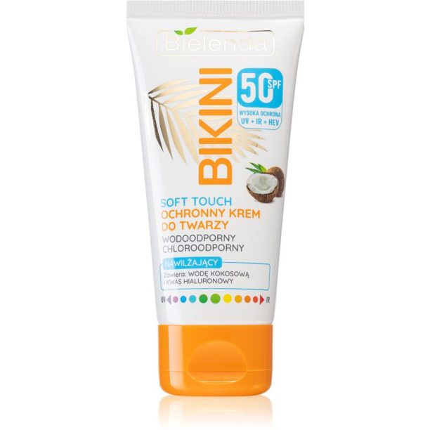 Bielenda Bikini Coconut водоустойчив крем за лице за изкуствен тен SPF 50 50 мл.