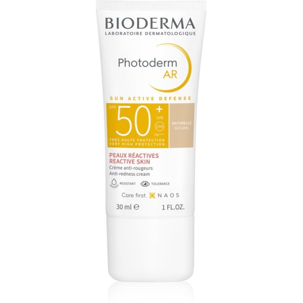 Bioderma Photoderm AR тониращ защитен крем за много чувствителна кожа със склонност към почервеняване SPF 50+ цвят Natural 30 мл.