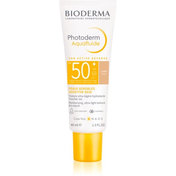 Bioderma Photoderm Aquafluid защитна тонирана течност за лице SPF 50+ цвят Light 40 мл.